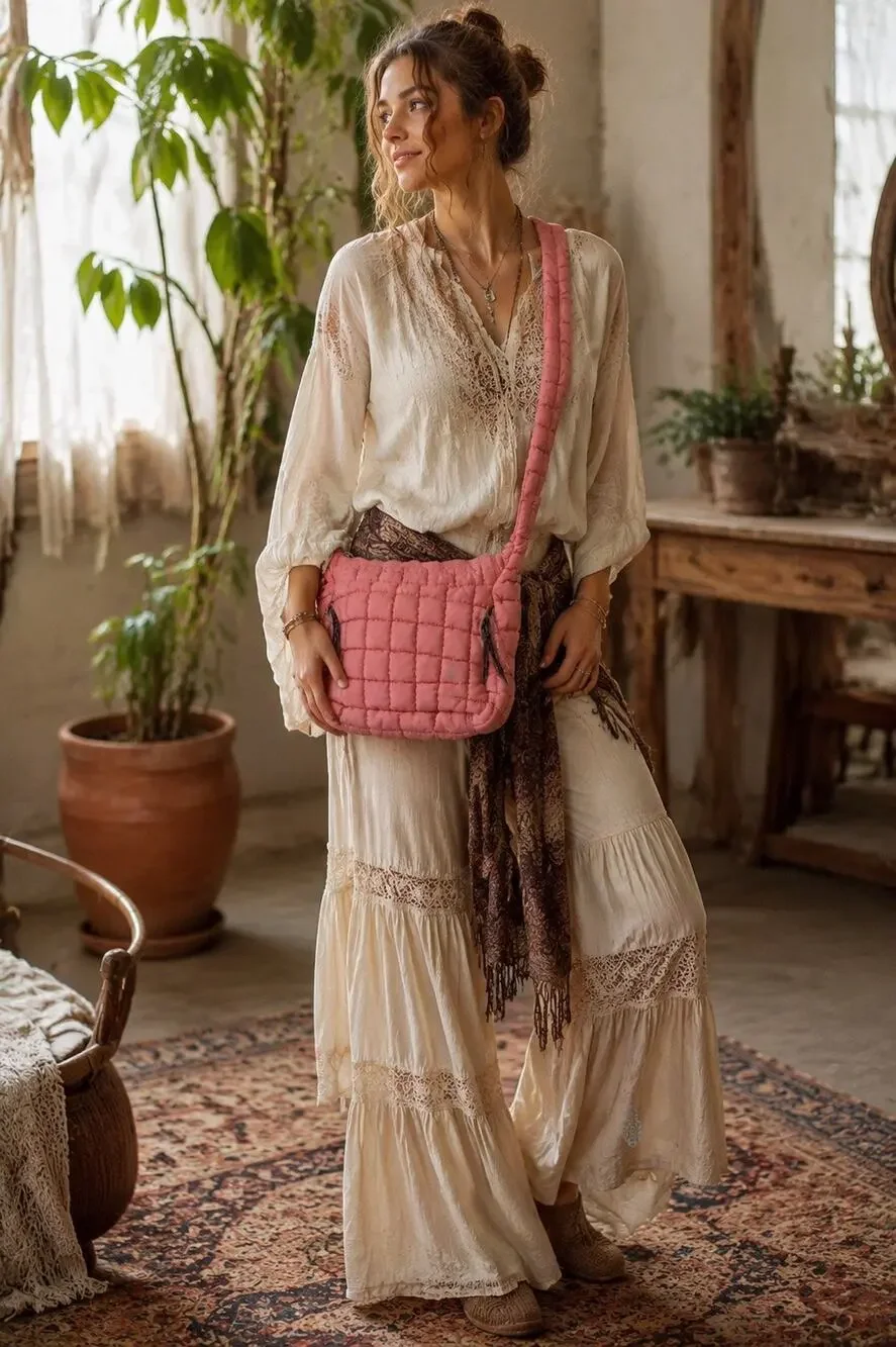 NWT Free People Movement Pink Quilted Puffer Crossbody Shoulder Bag